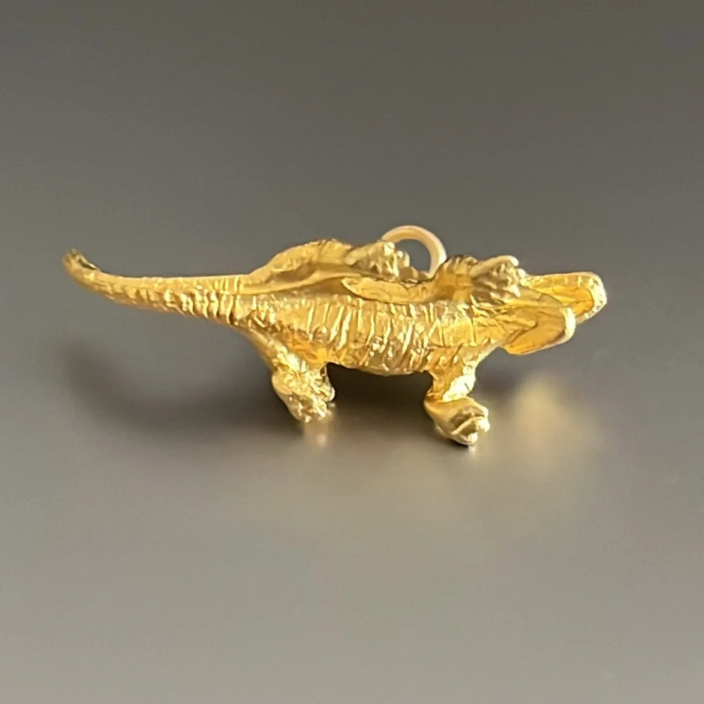 Shiny Gold Tone Dimetrodon Dinosaur Bracelet Charm, Necklace Pendant, Key Chain
